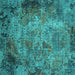 Square Machine Washable Oriental Turquoise Industrial Area Rugs, wshurb2781turq