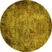 Round Machine Washable Oriental Yellow Industrial Rug, wshurb2781yw