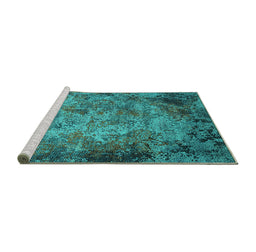 Sideview of Machine Washable Oriental Turquoise Industrial Area Rugs, wshurb2781turq