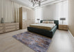 Mid-Century Modern Black Oriental Rug in a Bedroom, urb2781