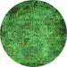 Round Machine Washable Oriental Green Industrial Area Rugs, wshurb2781grn