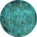 Round Machine Washable Oriental Turquoise Industrial Area Rugs, wshurb2781turq