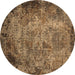 Round Oriental Brown Industrial Rug, urb2781brn