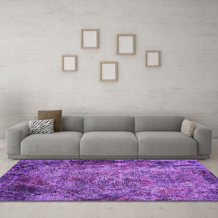 Machine Washable Oriental Purple Industrial Area Rugs in a Living Room, wshurb2781pur