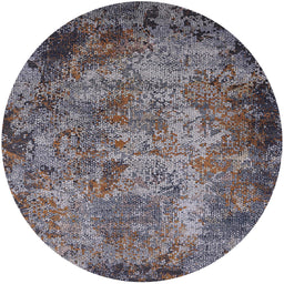 Round Mid-Century Modern Black Oriental Rug, urb2781