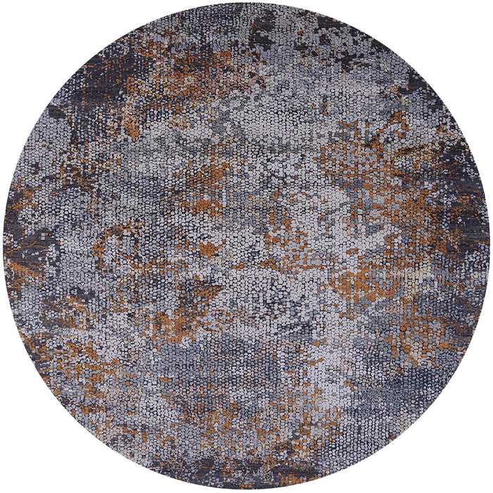 Round Mid-Century Modern Black Oriental Rug, urb2781