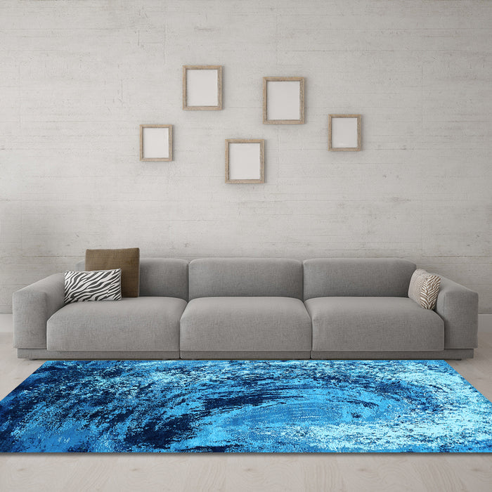 Machine Washable Oriental Light Blue Industrial Rug in a Living Room, wshurb2782lblu