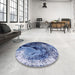 Round Mid-Century Modern Denim Dark Blue Oriental Rug in a Office, urb2782