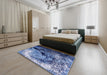 Mid-Century Modern Denim Dark Blue Oriental Rug in a Bedroom, urb2782