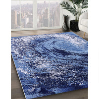 Mid-Century Modern Denim Dark Blue Oriental Rug, urb2782