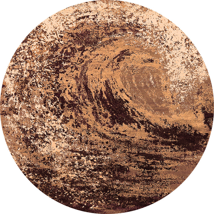 Round Machine Washable Oriental Orange Industrial Area Rugs, wshurb2782org