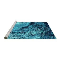 Sideview of Machine Washable Oriental Turquoise Industrial Area Rugs, wshurb2782turq