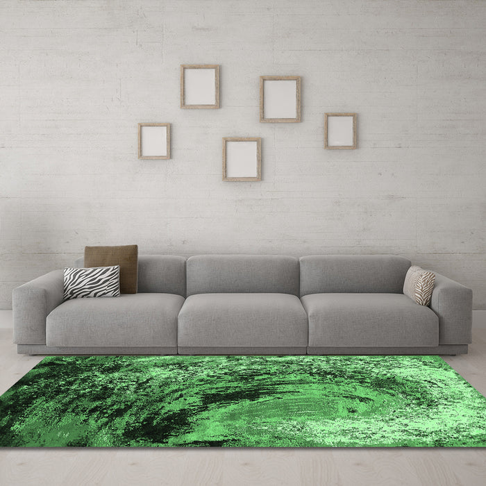 Machine Washable Oriental Emerald Green Industrial Area Rugs in a Living Room,, wshurb2782emgrn