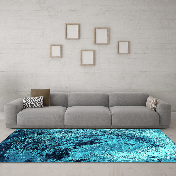 Machine Washable Oriental Turquoise Industrial Area Rugs in a Living Room,, wshurb2782turq