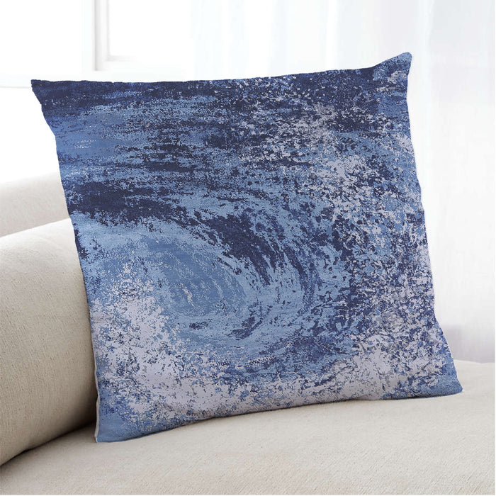 Lifestyle Image of Mid-Century Modern Urban Square Denim Dark Blue Throw Pillow, 18 inch by 18 inch, pwurb2782