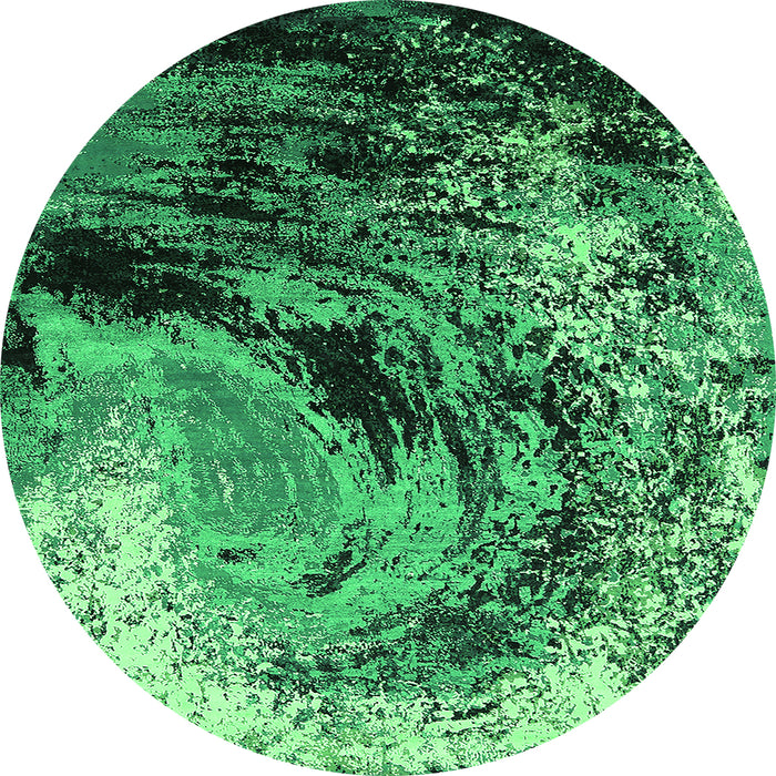Round Machine Washable Oriental Green Industrial Area Rugs, wshurb2782grn