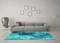 Machine Washable Oriental Turquoise Industrial Area Rugs in a Living Room,, wshurb2783turq