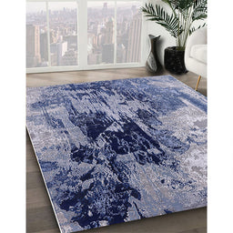 Mid-Century Modern Dark Slate Blue Purple Oriental Rug in Family Room, urb2783