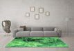 Machine Washable Oriental Green Industrial Area Rugs in a Living Room,, wshurb2783grn