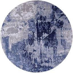 Round Mid-Century Modern Dark Slate Blue Purple Oriental Rug, urb2783