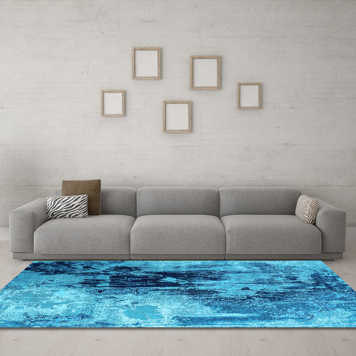 Machine Washable Oriental Light Blue Industrial Rug in a Living Room, wshurb2783lblu