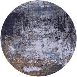 Round Mid-Century Modern Charcoal Blue Oriental Rug, urb2784