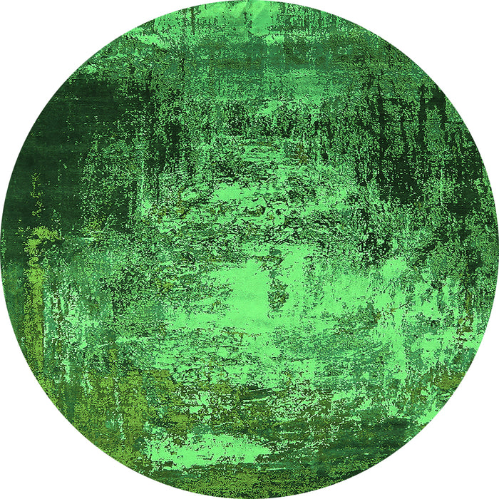 Round Machine Washable Oriental Green Industrial Area Rugs, wshurb2784grn