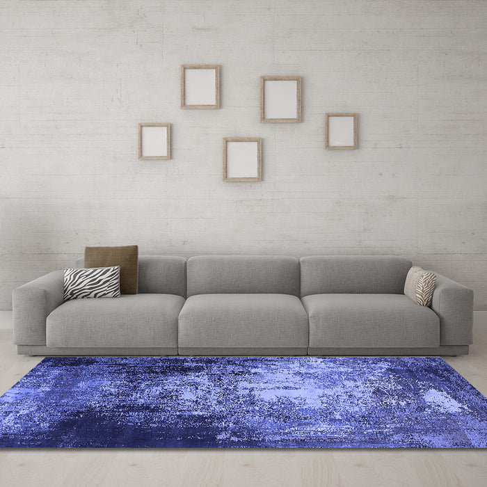 Machine Washable Oriental Blue Industrial Rug in a Living Room, wshurb2784blu