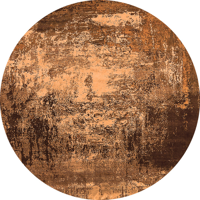 Round Machine Washable Oriental Orange Industrial Area Rugs, wshurb2784org