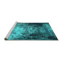 Sideview of Machine Washable Oriental Turquoise Industrial Area Rugs, wshurb2784turq