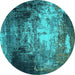 Round Oriental Turquoise Industrial Rug, urb2784turq