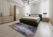 Mid-Century Modern Charcoal Blue Oriental Rug in a Bedroom, urb2784