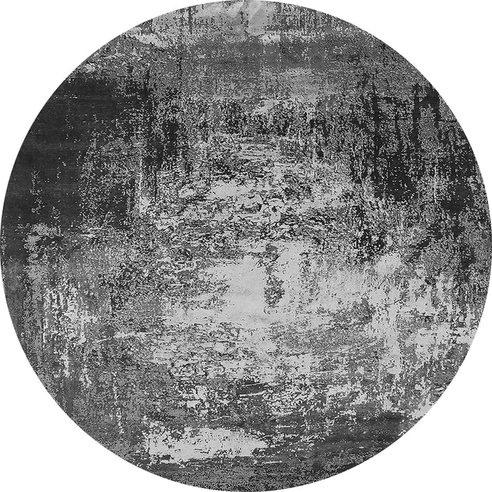 Round Machine Washable Oriental Gray Industrial Rug, wshurb2784gry