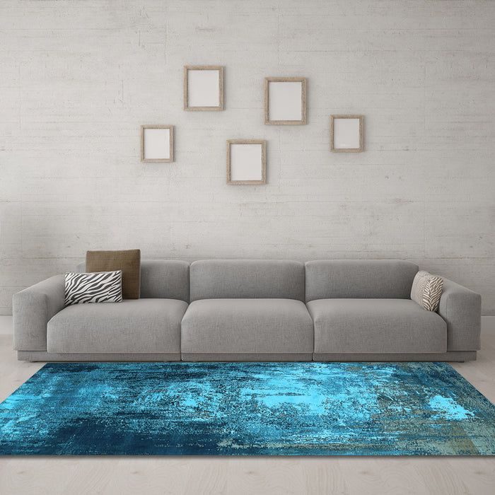 Machine Washable Oriental Light Blue Industrial Rug in a Living Room, wshurb2784lblu