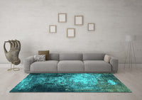 Machine Washable Oriental Turquoise Industrial Rug, wshurb2784turq