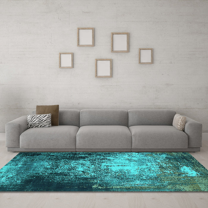 Machine Washable Oriental Turquoise Industrial Area Rugs in a Living Room,, wshurb2784turq