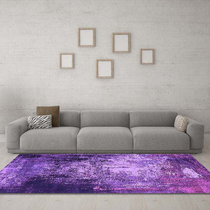 Machine Washable Oriental Purple Industrial Area Rugs in a Living Room, wshurb2784pur