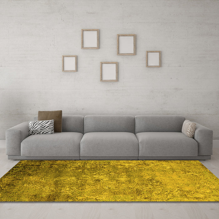 Machine Washable Oriental Yellow Industrial Rug in a Living Room, wshurb2785yw