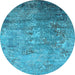 Round Machine Washable Oriental Light Blue Industrial Rug, wshurb2785lblu