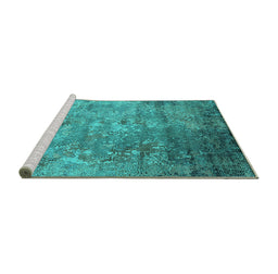Sideview of Machine Washable Oriental Turquoise Industrial Area Rugs, wshurb2785turq