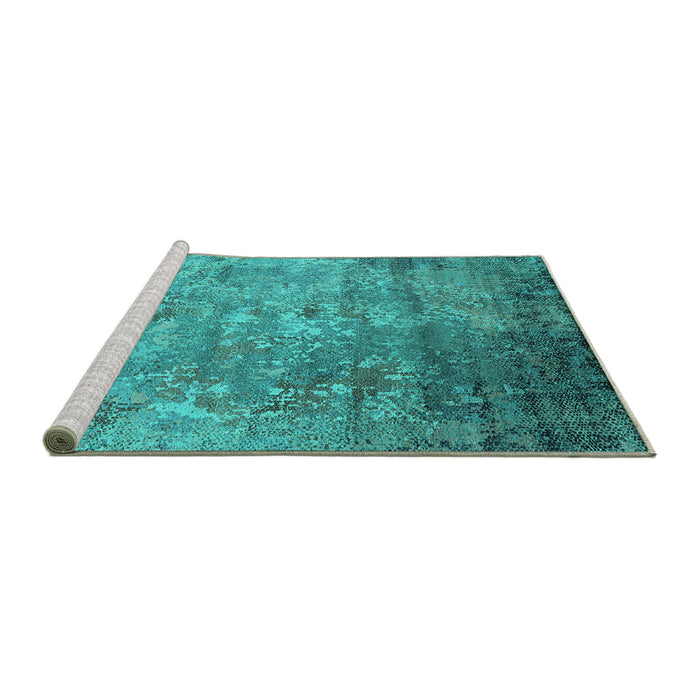 Sideview of Machine Washable Oriental Turquoise Industrial Area Rugs, wshurb2785turq