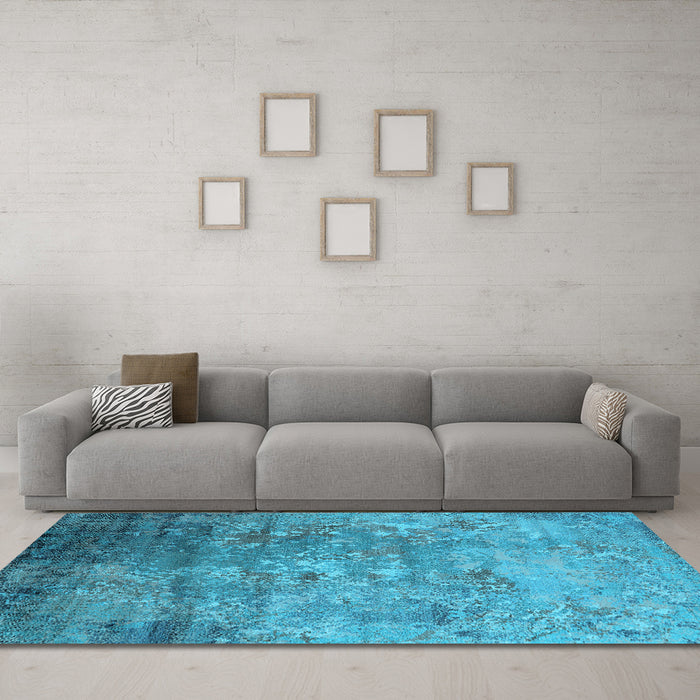 Machine Washable Oriental Light Blue Industrial Rug in a Living Room, wshurb2785lblu