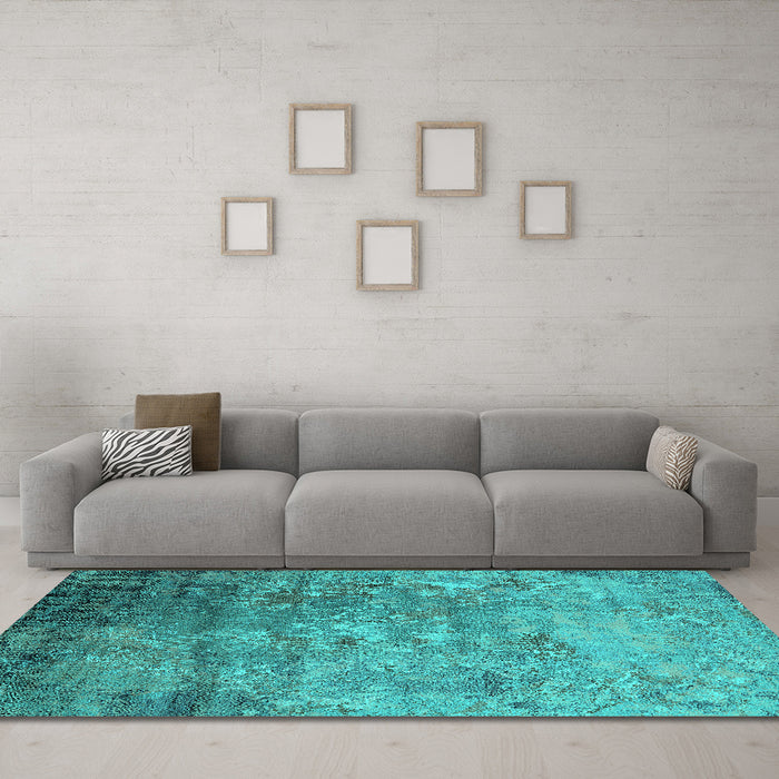 Machine Washable Oriental Turquoise Industrial Area Rugs in a Living Room,, wshurb2785turq