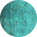 Round Machine Washable Oriental Turquoise Industrial Area Rugs, wshurb2785turq