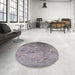 Round Mid-Century Modern Dark Gray Oriental Rug in a Office, urb2785