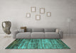 Machine Washable Oriental Turquoise Industrial Area Rugs in a Living Room,, wshurb2786turq