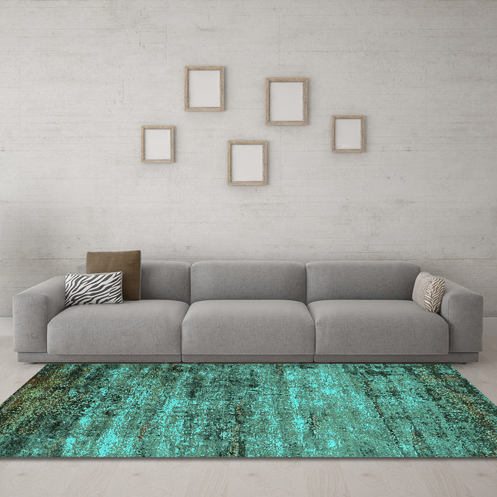 Machine Washable Oriental Turquoise Industrial Area Rugs in a Living Room,, wshurb2786turq