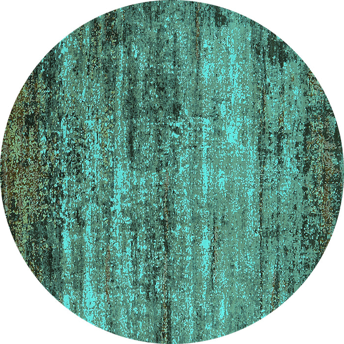 Round Oriental Turquoise Industrial Rug, urb2786turq