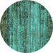 Round Oriental Turquoise Industrial Rug, urb2786turq