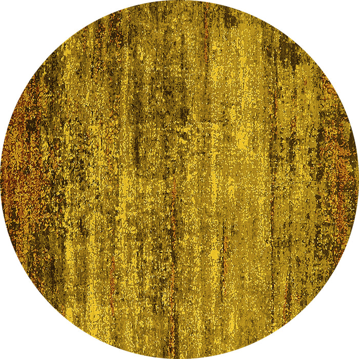 Round Machine Washable Oriental Yellow Industrial Rug, wshurb2786yw